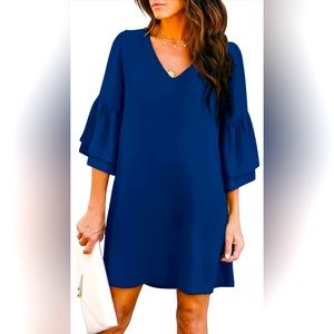 Belongsci XXL Bell Sleeve Dress Royal Blue